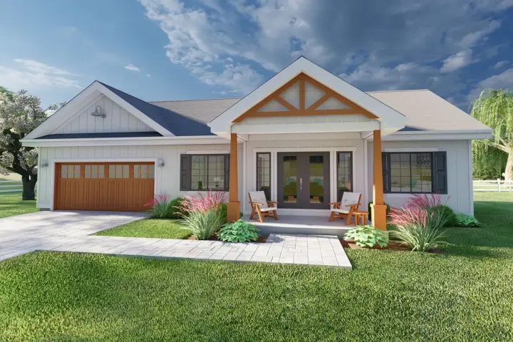 Modern Farmhouse house plans 32-155 - front exterior, 928 sq ft, 2 bed, 2 bath house plans | Monster House Plans