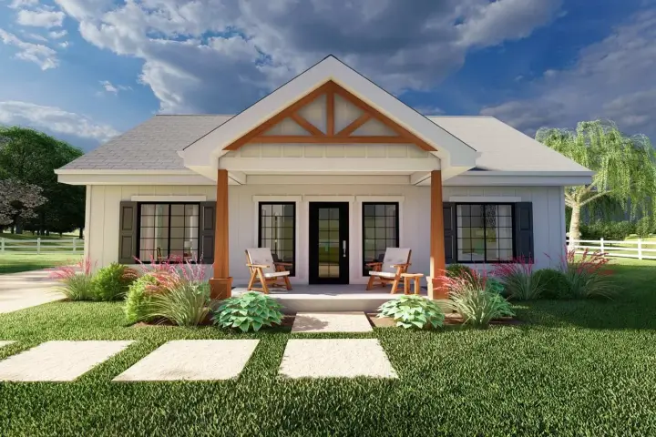 Cottage house plans 32-156 - front exterior, 988 sq ft, 2 bed, 2 bath house plans | Monster House Plans