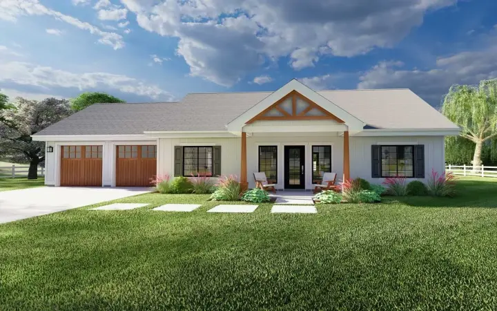 Country house plans 32-158 - front exterior, 1,232 sq ft, 2 bed, 2 bath house plans | Monster House Plans