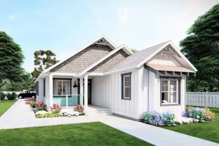 Modern Farmhouse house plans 32-166 - front exterior, 1,359 sq ft, 3 bed, 2 bath house plans | Monster House Plans
