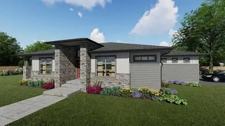 Modern house plans 32-170 - front exterior, 2,056 sq ft, 3 bed, 2 bath house plans | Monster House Plans
