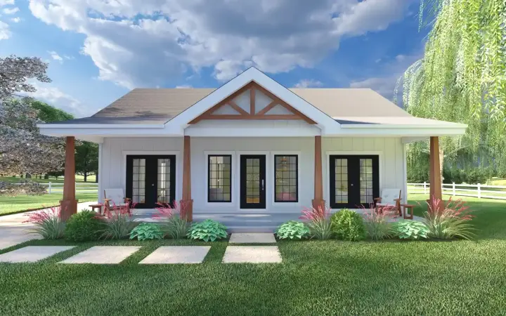 Country house plans 32-179 - front exterior, 988 sq ft, 2 bed, 2 bath house plans | Monster House Plans