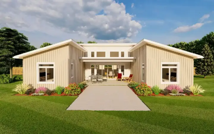 Contemporary house plans 32-180 - front exterior, 1,112 sq ft, 2 bed, 2 bath house plans | Monster House Plans