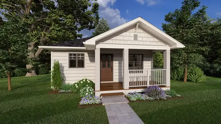 Accessory Dwelling Unit house plans 32-187 - front exterior, 744 sq ft, 1 bed, 1 bath house plans | Monster House Plans