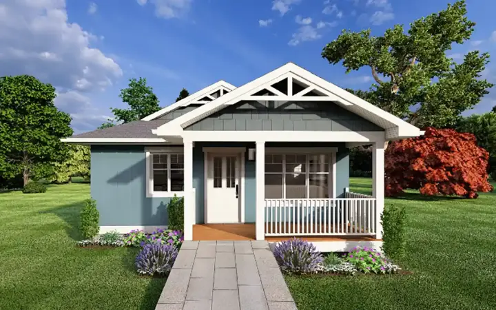Accessory Dwelling Unit house plans 32-188 - front exterior, 637 sq ft, 1 bed, 1 bath house plans | Monster House Plans