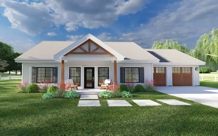 Craftsman house plans 32-196 - front exterior, 1,360 sq ft, 3 bed, 2 bath house plans | Monster House Plans