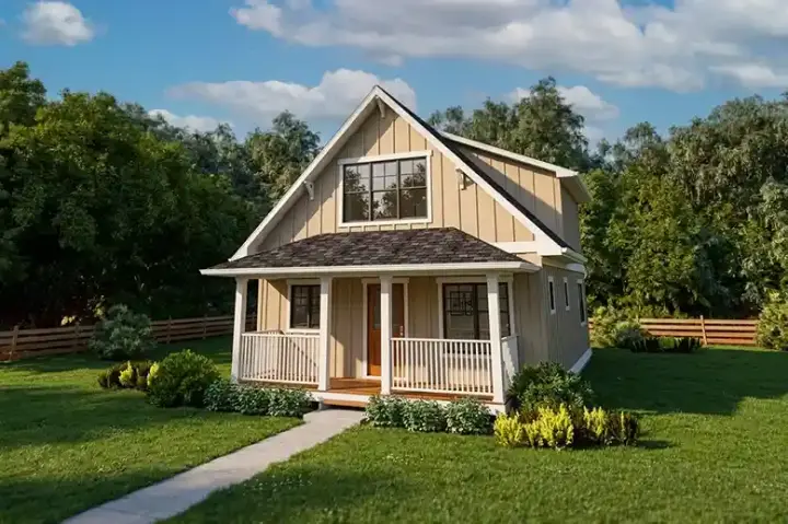 Bungalow house plans 32-197 - front exterior, 1,124 sq ft, 2 bed, 2 bath house plans | Monster House Plans