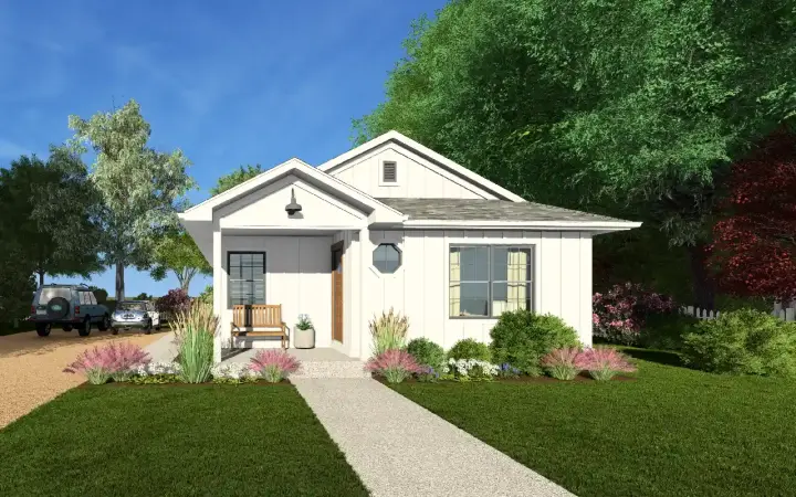 Traditional house plans 32-200 - front exterior, 951 sq ft, 2 bed, 1 bath house plans | Monster House Plans