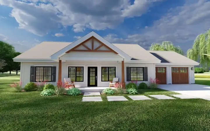 Craftsman house plans 32-202 - front exterior, 1,496 sq ft, 3 bed, 2 bath house plans | Monster House Plans