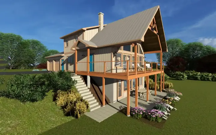 Mountain Rustic house plans 32-203 - front exterior, 1,152 sq ft, 2 bed, 2 bath house plans | Monster House Plans