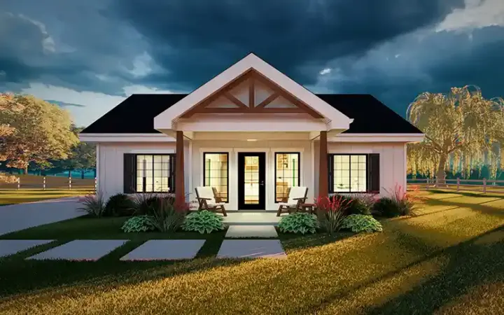 Craftsman house plans 32-213 - front exterior, 800 sq ft, 1 bed, 1 bath house plans | Monster House Plans