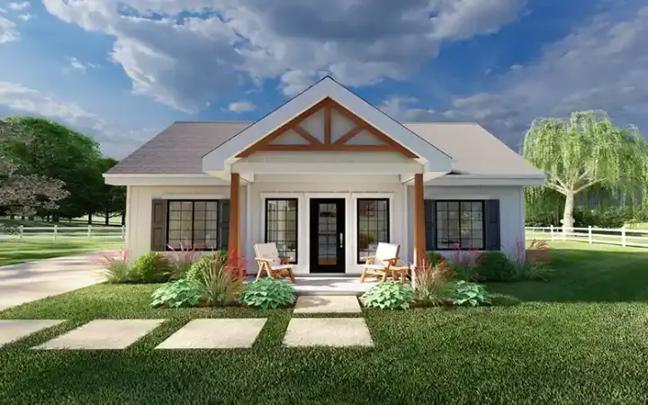 Craftsman house plans 32-214 - front exterior, 850 sq ft, 1 bed, 1 bath house plans | Monster House Plans