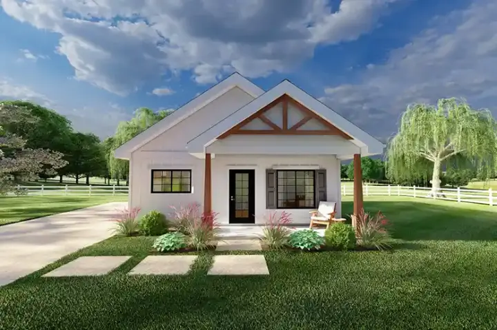 Craftsman house plans 32-218 - front exterior, 750 sq ft, 1 bed, 1 bath house plans | Monster House Plans
