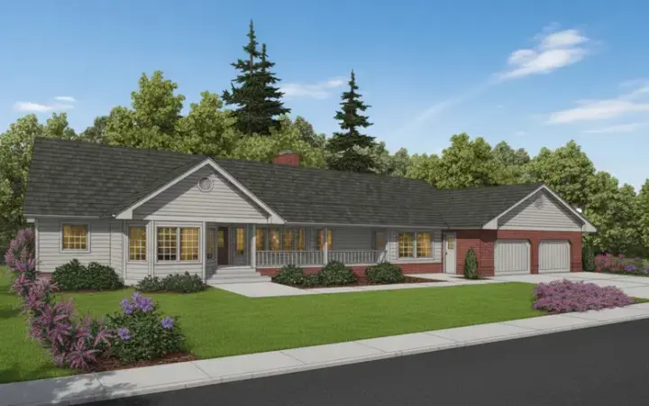 Ranch house plans 33-158 - front exterior, 2,371 sq ft, 3 bed, 3 bath house plans | Monster House Plans