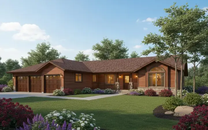Ranch house plans 33-238 - front exterior, 2,223 sq ft, 3 bed, 2 bath house plans | Monster House Plans