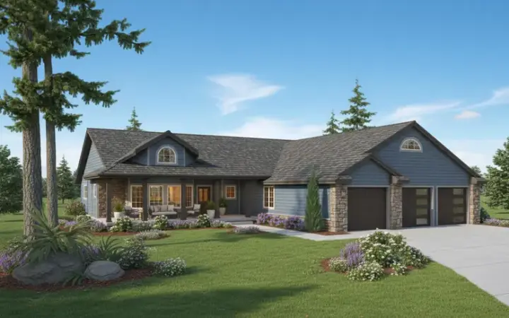 Ranch house plans 33-239 - front exterior, 2,221 sq ft, 3 bed, 3 bath house plans | Monster House Plans