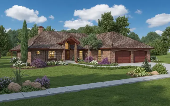 Traditional house plans 33-240 - front exterior, 1,459 sq ft, 3 bed, 2 bath house plans | Monster House Plans