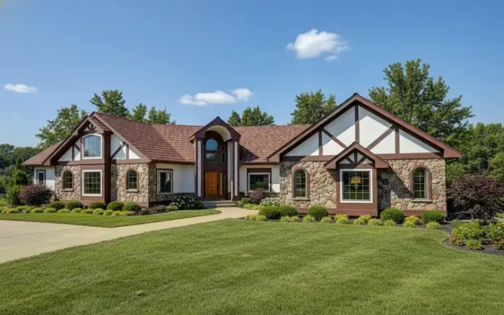 European house plans 33-242 - front exterior, 3,594 sq ft, 4 bed, 3 bath house plans | Monster House Plans