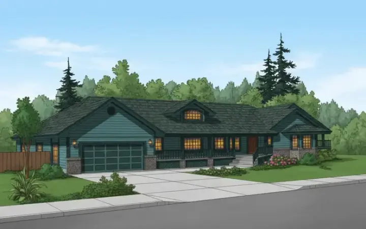 Ranch house plans 33-260 - front exterior, 1,717 sq ft, 3 bed, 3 bath house plans | Monster House Plans