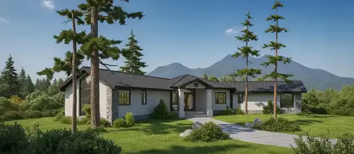Ranch house plans 33-314 - front exterior, 2,196 sq ft, 3 bed, 2 bath house plans | Monster House Plans