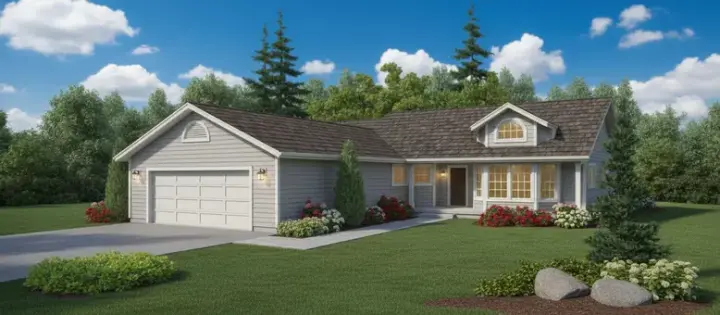 Northwest house plans 33-348 - front exterior, 1,502 sq ft, 3 bed, 2 bath house plans | Monster House Plans
