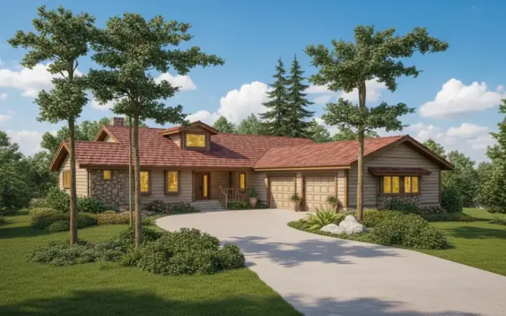 Northwest house plans 33-354 - front exterior, 1,958 sq ft, 3 bed, 2 bath house plans | Monster House Plans
