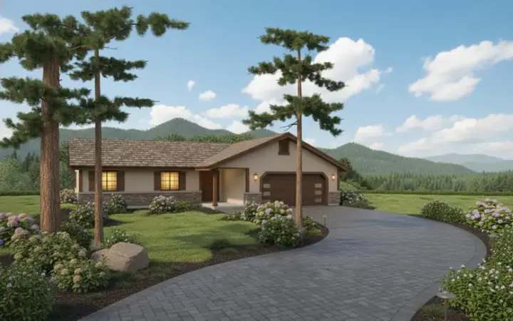 Ranch house plans 33-390 - front exterior, 1,218 sq ft, 3 bed, 2 bath house plans | Monster House Plans