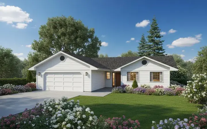 Northwest house plans 33-391 - front exterior, 1,260 sq ft, 3 bed, 2 bath house plans | Monster House Plans