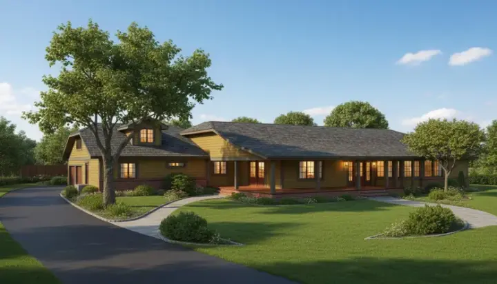 Ranch house plans 33-395 - front exterior, 2,506 sq ft, 3 bed, 2 bath house plans | Monster House Plans