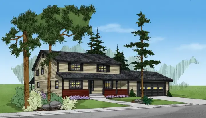 Traditional house plans 33-438 - front exterior, 2,096 sq ft, 4 bed, 3 bath house plans | Monster House Plans