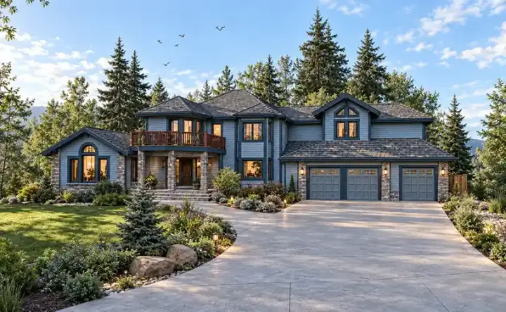 Northwest house plans 33-465 - front exterior, 4,598 sq ft, 5 bed, 5 bath house plans | Monster House Plans