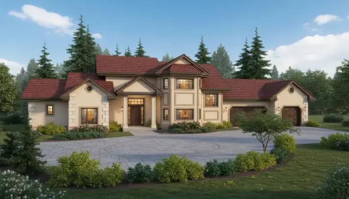 Mediterranean house plans 33-510 - front exterior, 2,719 sq ft, 5 bed, 3 bath house plans | Monster House Plans