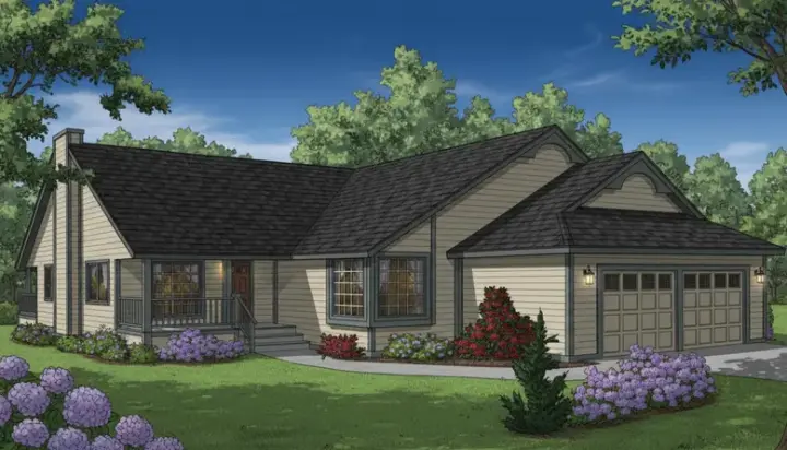 Traditional house plans 33-528 - front exterior, 1,965 sq ft, 2 bed, 2 bath house plans | Monster House Plans