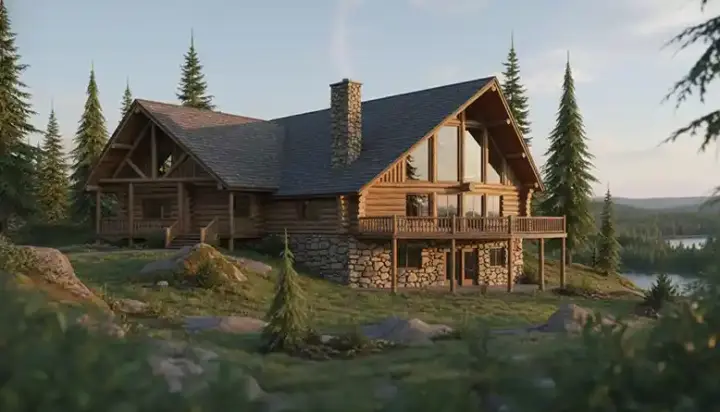 Log Cabin house plans 34-103 - front exterior, 2,263 sq ft, 2 bed, 2 bath house plans | Monster House Plans