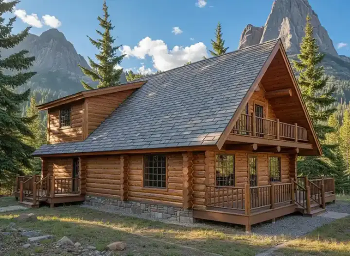 Log Cabin house plans 34-106 - front exterior, 2,053 sq ft, 2 bed, 3 bath house plans | Monster House Plans