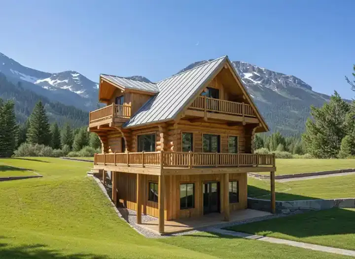 Log Cabin house plans 34-107 - front exterior, 1,923 sq ft, 3 bed, 3 bath house plans | Monster House Plans
