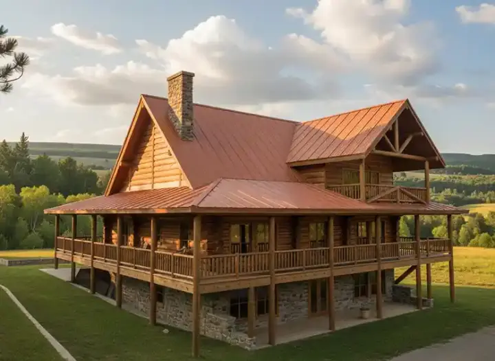 Log Cabin house plans 34-111 - front exterior, 4,398 sq ft, 2 bed, 2 bath house plans | Monster House Plans