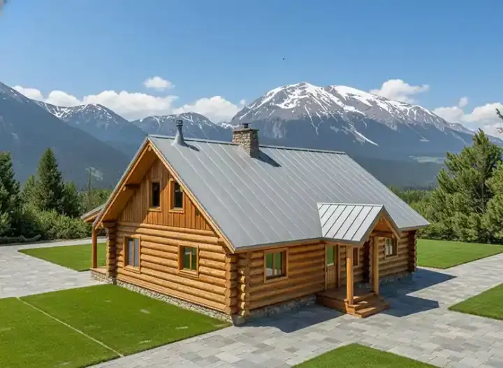 Log Cabin house plans 34-117 - front exterior, 1,200 sq ft, 2 bed, 1 bath house plans | Monster House Plans