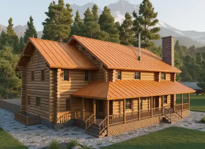 Log Cabin house plans 34-119 - front exterior, 5,044 sq ft, 3 bed, 4 bath house plans | Monster House Plans