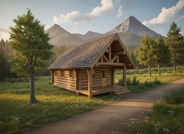 Log Cabin house plans 34-120 - front exterior, 595 sq ft, 1 bed, 0 bath house plans | Monster House Plans