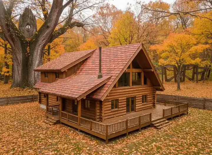 Log Cabin house plans 34-121 - front exterior, 2,328 sq ft, 3 bed, 2 bath house plans | Monster House Plans