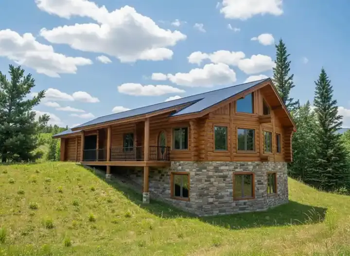 Log Cabin house plans 34-122 - front exterior, 1,785 sq ft, 3 bed, 2 bath house plans | Monster House Plans