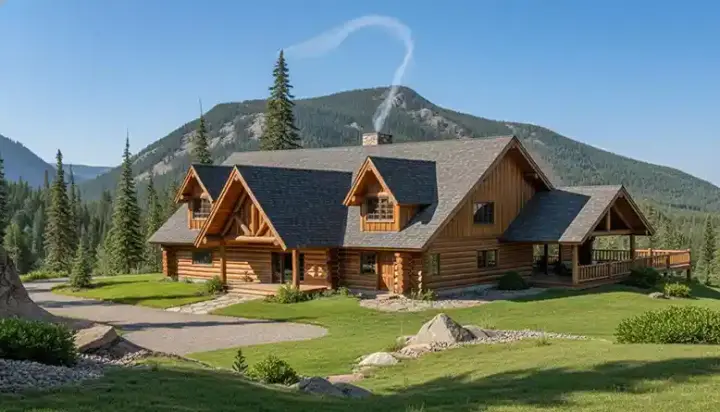 Log Cabin house plans 34-123 - front exterior, 2,155 sq ft, 3 bed, 2 bath house plans | Monster House Plans