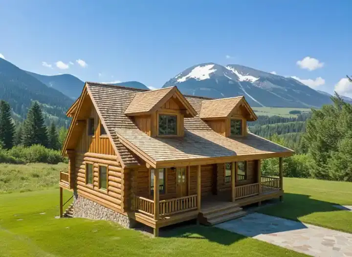 Log Cabin house plans 34-125 - front exterior, 2,591 sq ft, 2 bed, 2 bath house plans | Monster House Plans