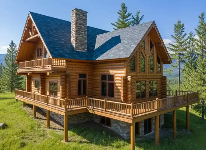 Log Cabin house plans 34-126 - front exterior, 4,134 sq ft, 2 bed, 2 bath house plans | Monster House Plans