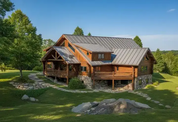 Log Cabin house plans 34-128 - front exterior, 4,215 sq ft, 2 bed, 3 bath house plans | Monster House Plans