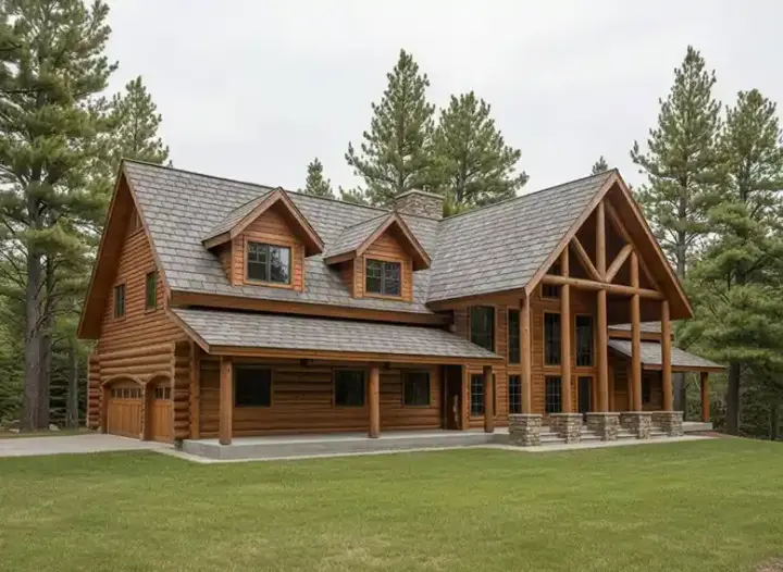 Log Cabin house plans 34-129 - front exterior, 3,492 sq ft, 5 bed, 3 bath house plans | Monster House Plans