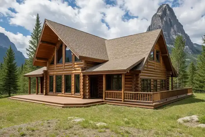 Log Cabin house plans 34-130 - front exterior, 2,683 sq ft, 2 bed, 2 bath house plans | Monster House Plans