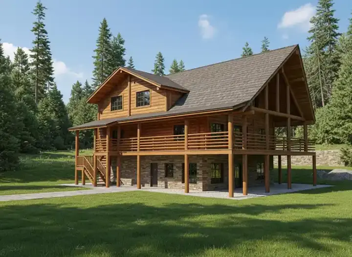 Log Cabin house plans 34-131 - front exterior, 3,108 sq ft, 4 bed, 3 bath house plans | Monster House Plans