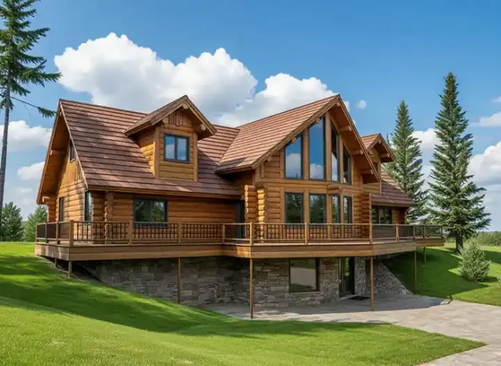 Log Cabin house plans 34-132 - front exterior, 2,616 sq ft, 3 bed, 2 bath house plans | Monster House Plans